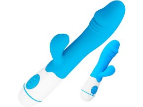 LOLO víceúčelový vibrátor se stimulátorem a vroubky modrý