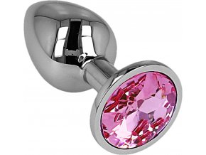 LOLO anální kolík s diamantem z nerezové oceli růžový - 2,8cm