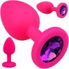 LOLO silikonový anální kolík s fialovým diamantem růžový - průměr 3 cm