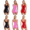 Glossy Women Wetlook Latex Patent Tank Dress Ladies Sleeveless Bodycon Party Dress with Metal Clips for.jpg