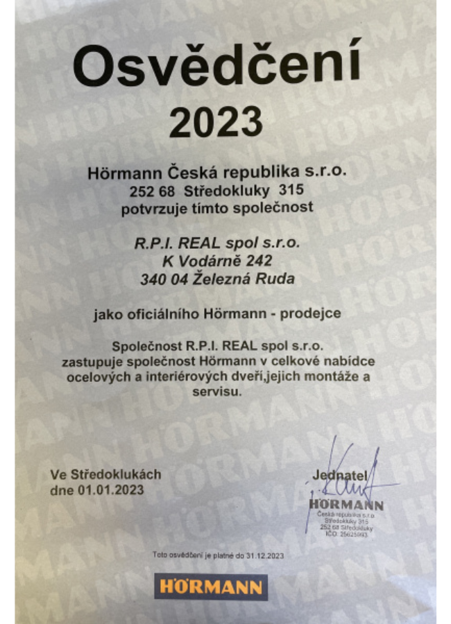 Osvědčení Hörmann 2023