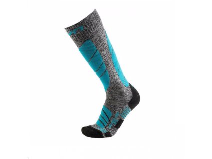 Dámské lyžiarske merino termo ponožky Ski Pro Race Socks Grey Melange/Turquoise