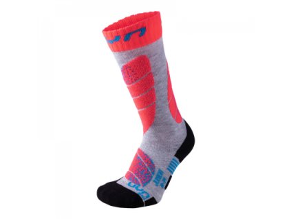 Detské lyžiarske ponožky UYN SKI JUNIOR Grey/Coral Fluo