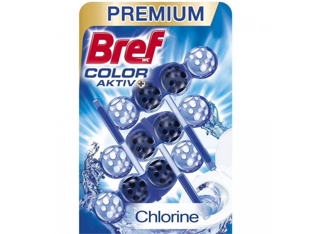 Bref Premium Color Aktiv - wc illatosító golyó klór 3x50g kék víz