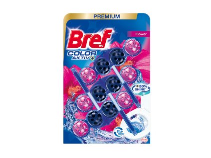 Bref Premium Color Aktiv - čerstvé květiny wc blok 3x50g modrá voda