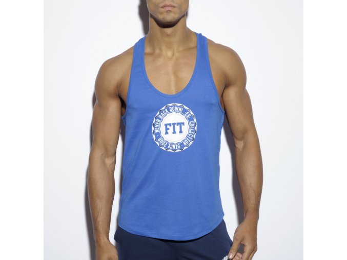 Pánský nátělník ES Collection NEVER BACK DOWN BADGE TANK TOP - modrý