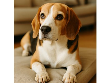 Beagle na béžovém polštáři