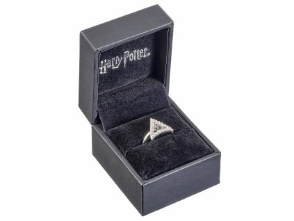 Stříbrný prsten Harry Potter - Relikvie smrti s krystaly (Velikost S)