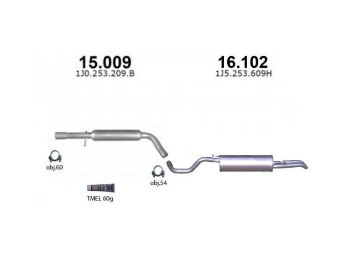 Výfuk ŠKODA OCTAVIA 1.8i-20V, 2.0i / TOLEDO / BORA / GOLF IV, montážní sada/kompletní