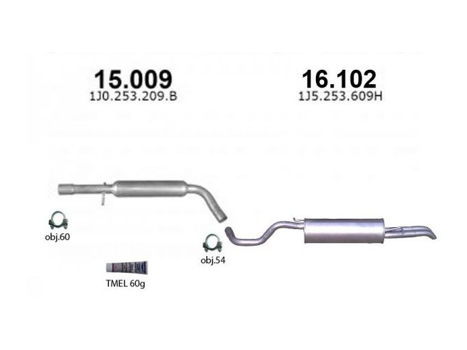 Výfuk ŠKODA OCTAVIA 1.8i-20V, 2.0i / TOLEDO / BORA / GOLF IV, montážní sada/kompletní