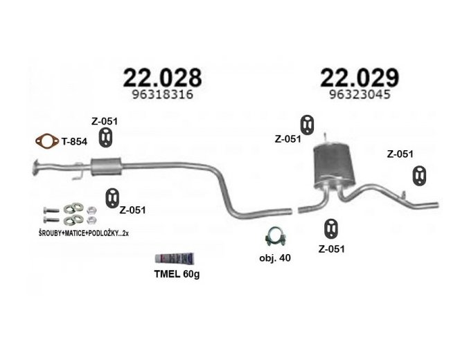 Výfuk DAEWOO MATIZ 0.8 (r.v.98-00), sada/komplet