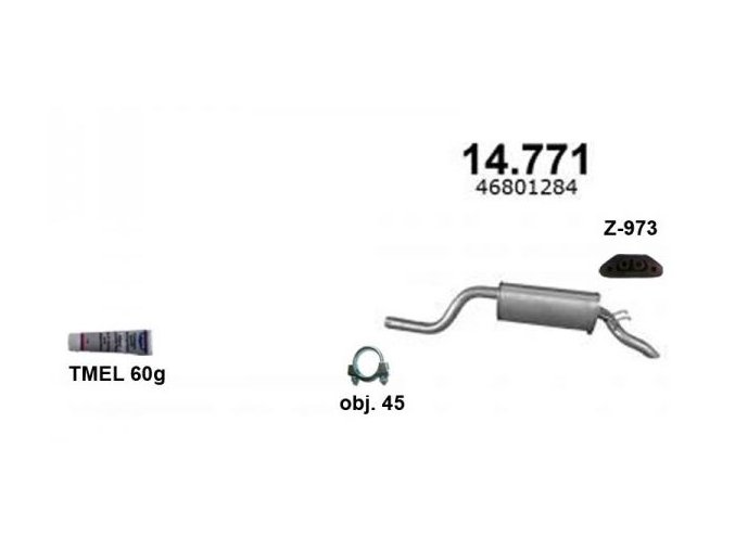 Výfuk FIAT PUNTO II 1.2 1999-2006, zadní díl s příslušenstvím