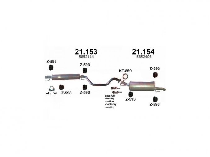 Výfuk OPEL ZAFIRA A, 1.6i / 1.8i / 2.2i, sada/komplet