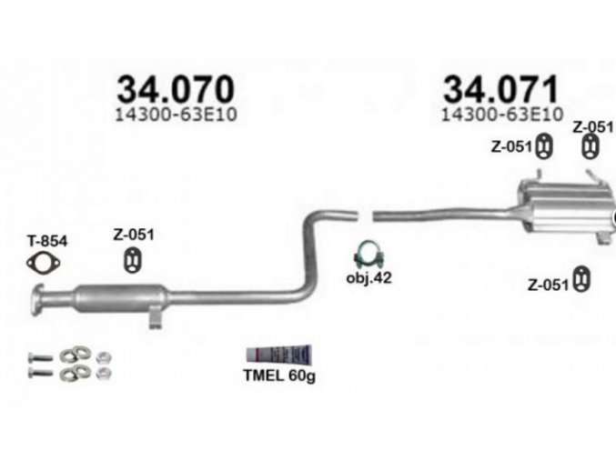 Výfuk SUZUKI SWIFT 1.0, 1.3, 3dveř., montážní sada/komplet