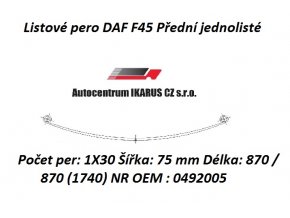 Listové pero DAF F45 Přední jednolisté