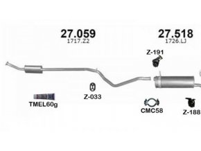 Výfuk PEUGEOT 307 KOMBI 1.6i-16V sada/komplet