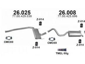 Výfuk RENAULT LAGUNA 1.6i-16V, 1.8i-16V, 2.0i-16V a 1.9dCi, sada/komplet