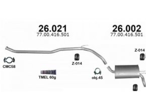 Výfuk RENAULT TWINGO (93-07), sada/komplet
