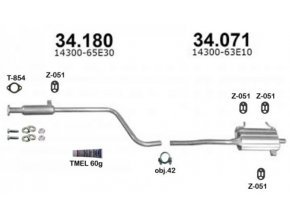 Výfuk SUZUKI SWIFT 1.0, 1.3, 5dveř., montážní sada/komplet