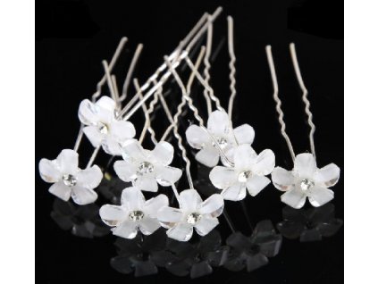 BÍLÉ PERLEŤOVÉ LÍSTKY S KAMÍNKEM - Vlasové doplňky 1ks