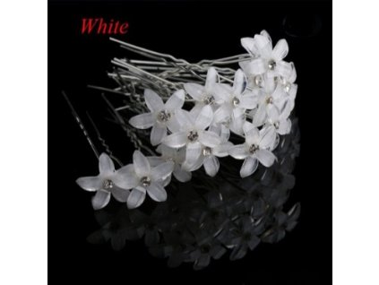 BÍLÉ PERLEŤOVÉ LÍSTKY ŠPIČATÉ S KAMÍNKEM - Vlasové doplňky 1ks