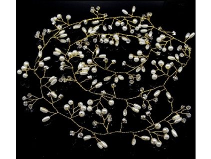 DEKORAČNÍ PERLIČKOVÝ/KAMÍNKOVÝ ŘETĚZ ZLATÝ- Vlasové doplňky 1ks (řetěz délka - 50cm)