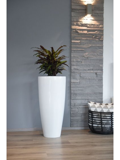 Exkluzivní květináč CITY, sklolaminát, výška 100 cm, bílý lesk