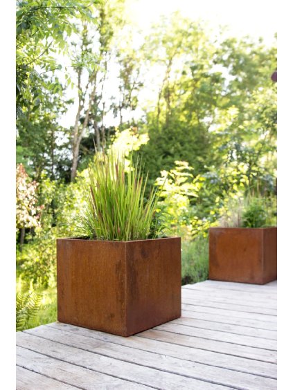 Květináč BLOCK, corten, 50x50x50 cm, hnědý