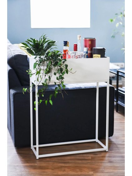 Moderní květináč/box na nožkách STYLE, ocel, šířka 60 cm, bílý mat