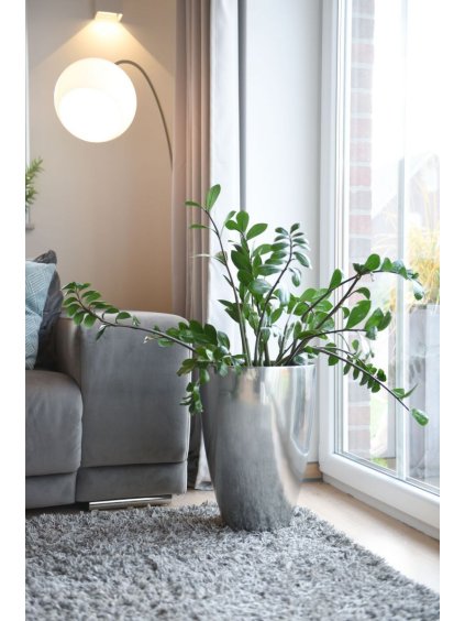 Luxusní květináč OPALA, sklolaminát, výška 44 cm, stříbrná metalíza