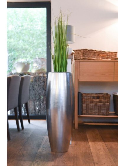 Stříbrný květináč MAGNUM, sklolaminát, výška 80 cm, stříbrná metalíza