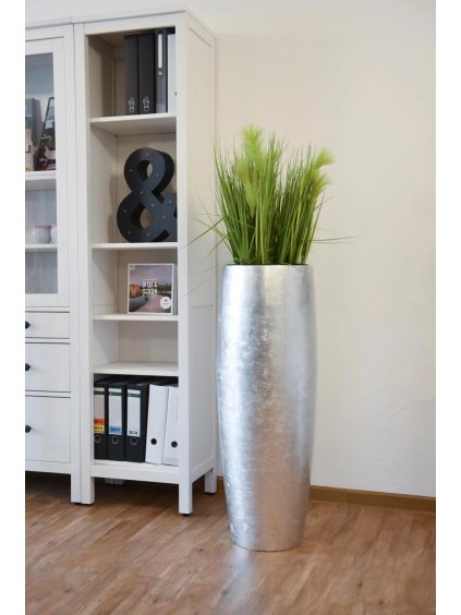 Stříbrný květináč GALA, výška 100 cm, sklolaminát, stříbrný