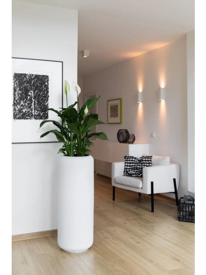 Kulatý květináč MERA, sklolaminát, výška 95 cm, bílý mat