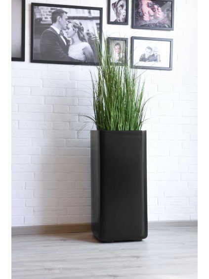 Květináč OFIRO, sklolaminát, výška 75 cm, s kolečky, černý