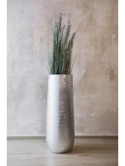 Stříbrný květináč VENTURA, sklolaminát, výška 100 cm, stříbrný