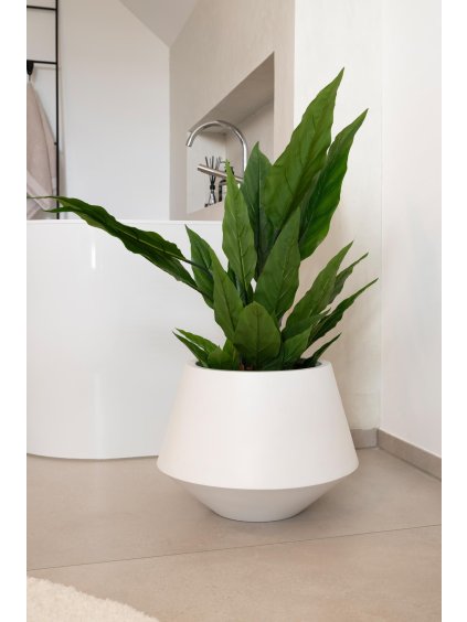 Kulatý květináč BERBELIT, sklolaminát, výška 30 cm, bílý