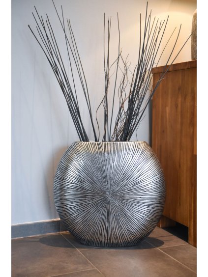 Dekorativní podlahová váza ATENA, sklolaminát, výška 50 cm, stříbrno-černá