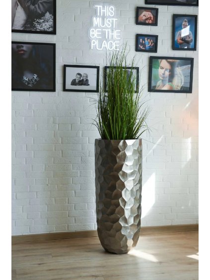 Luxusní květináč AMOLAR, sklolaminát, horní průměr 41 cm x výška 95 cm, stříbrný