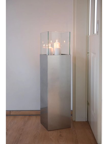 Dekorativní svícen/sloup CANDELA, hliníkový kompozit, výška 100 cm, stříbrná metalíza