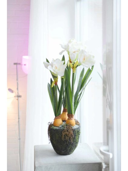 Umělá amarylka PALLORE, plast, výška 73 cm, bílo-zelená