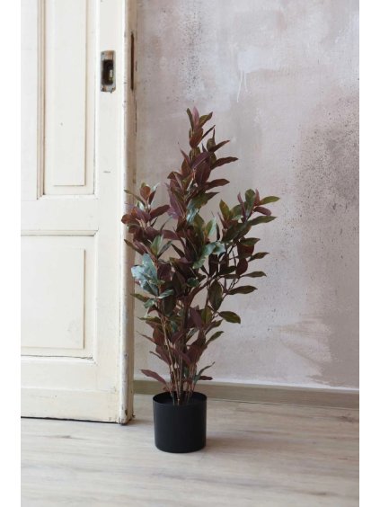 Umělý červený fíkus GOMMA, plast, výška 90 cm, zeleno-červená