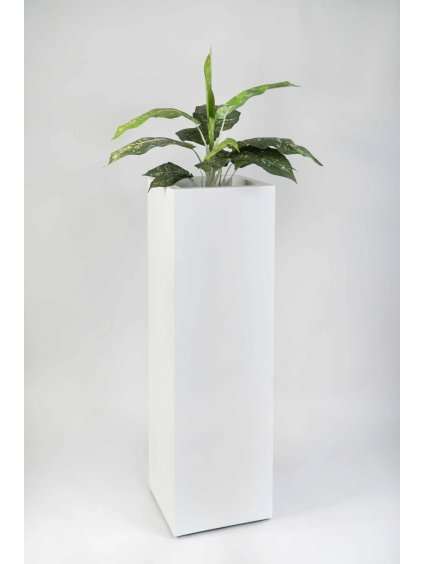 Hranatý květináč BLOCK, výška 100 cm, materiál MDF, bílý mat