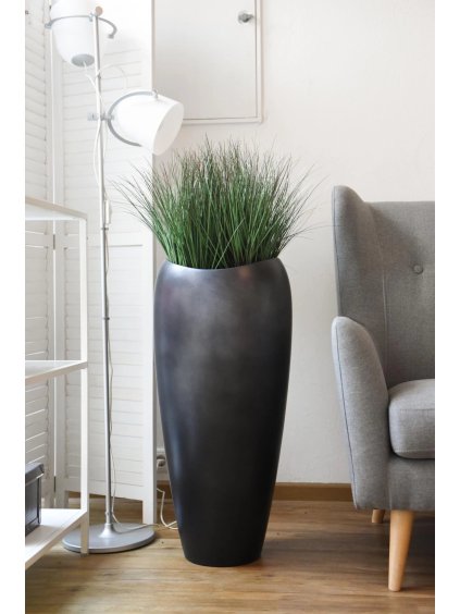 Exkluzívny kvetináč DELUXE, sklolaminát, výška 81 cm, strieborno-antracit mat