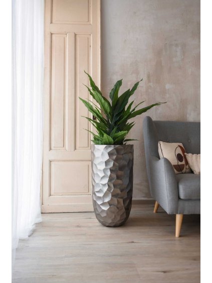 Luxusný kvetináč AMOLAR, sklolaminát, horný priemer 41 cm x výška 75 cm, strieborný
