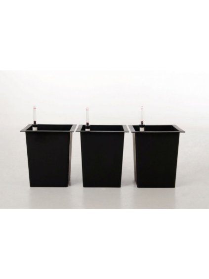 3-set hranatých plastových vložiek so samozavlažovacím setom, 32*29*29 cm, čierny