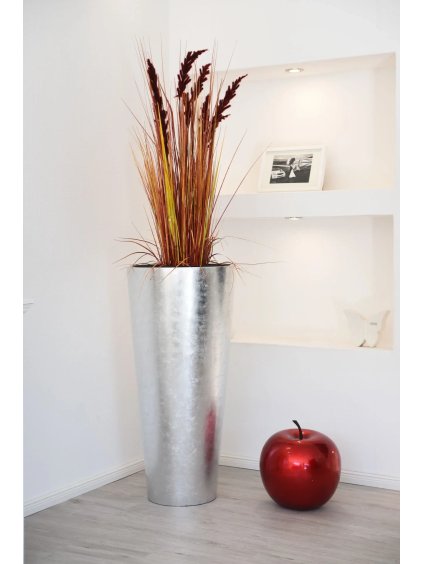 Kvetináč RONDO CLASSICO, sklolaminát, výška 100 cm, strieborný lesk