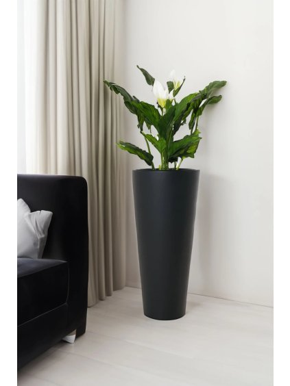 Kvetináč RONDO CLASSICO, sklolaminát, výška 80 cm, antracit