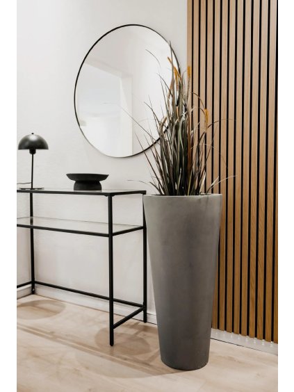 Kvetináč RONDO CLASSICO, sklolaminát, výška 80 cm, betón design, sivý