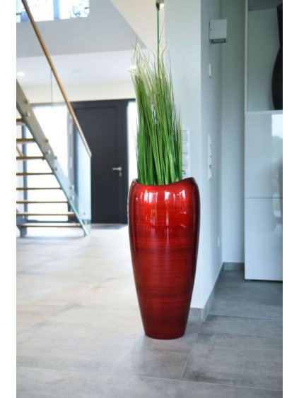 Kvetináč DELUXE, sklolaminát, výška 81 cm, červeno-čierný lesk