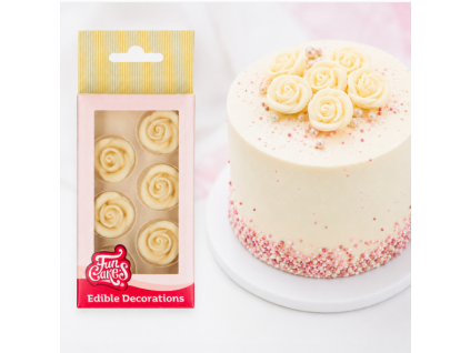 Bílé cukrové růže na dort FunCakes
